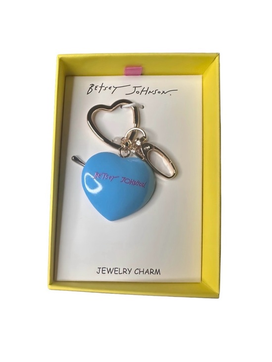 Betsey Johnson Blue Heart Cereal Bowl Bag Charm Keyring with Gold Hardware - Picture 3 of 3